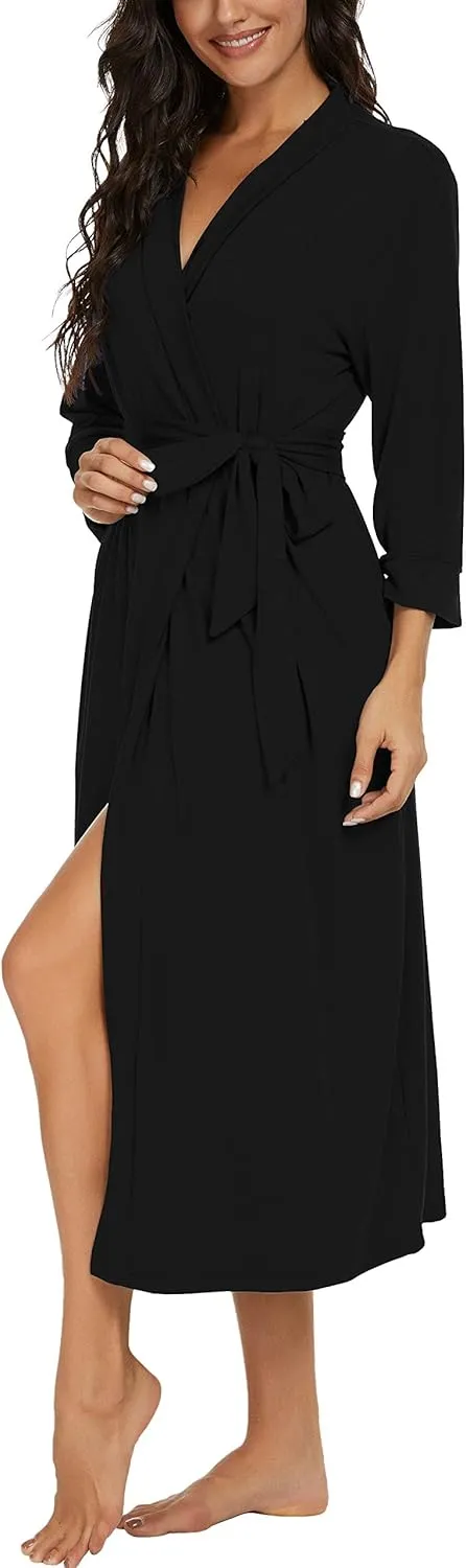 VINTATRE Women Kimono Robes Long Knit Bathrobe Lightweight Soft Knit Sleepwear V-neck Casual Ladies Loungewear