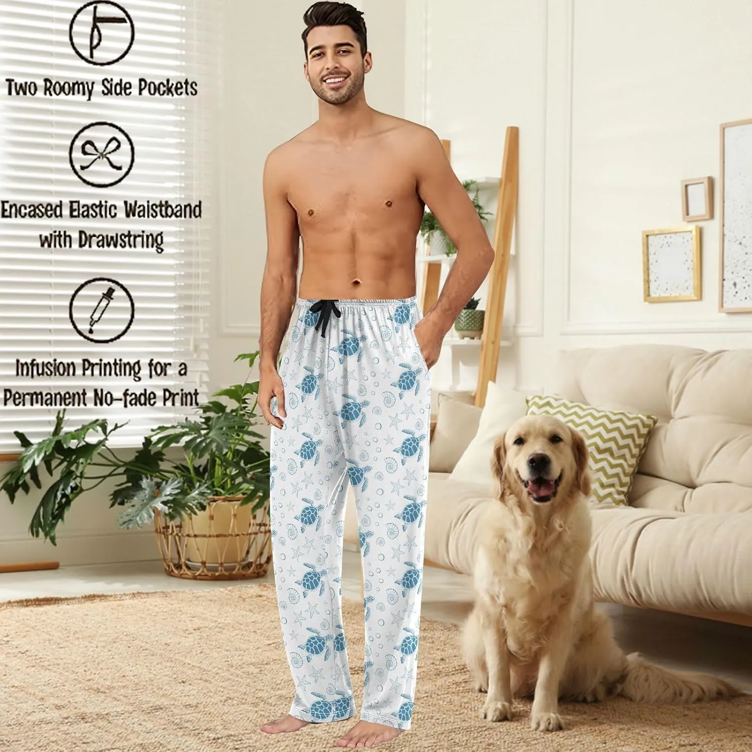visesunny Mens 100% Cotton Pajama Bottoms Lightweight Lounge Pant with Pockets Soft Sleep Pj Pants for Men