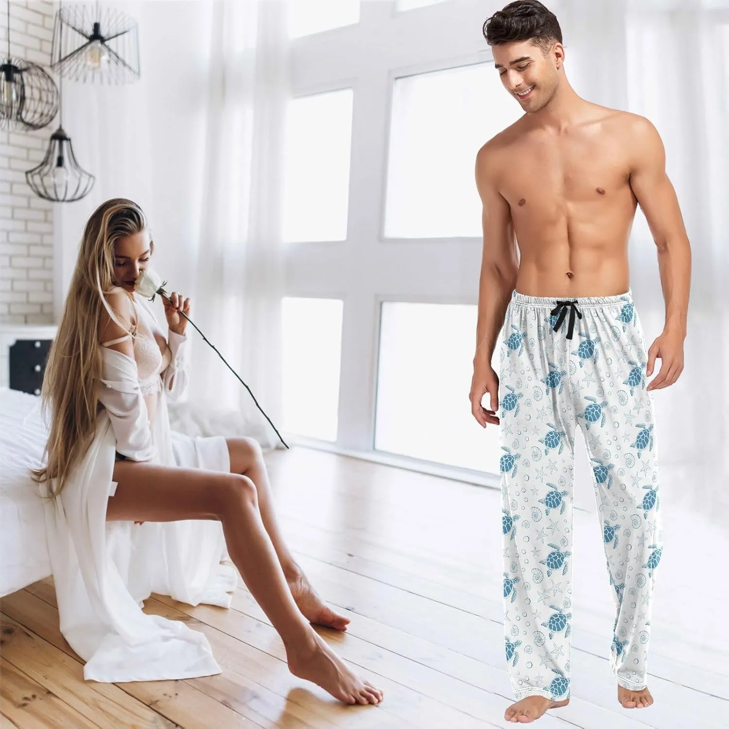 visesunny Mens 100% Cotton Pajama Bottoms Lightweight Lounge Pant with Pockets Soft Sleep Pj Pants for Men
