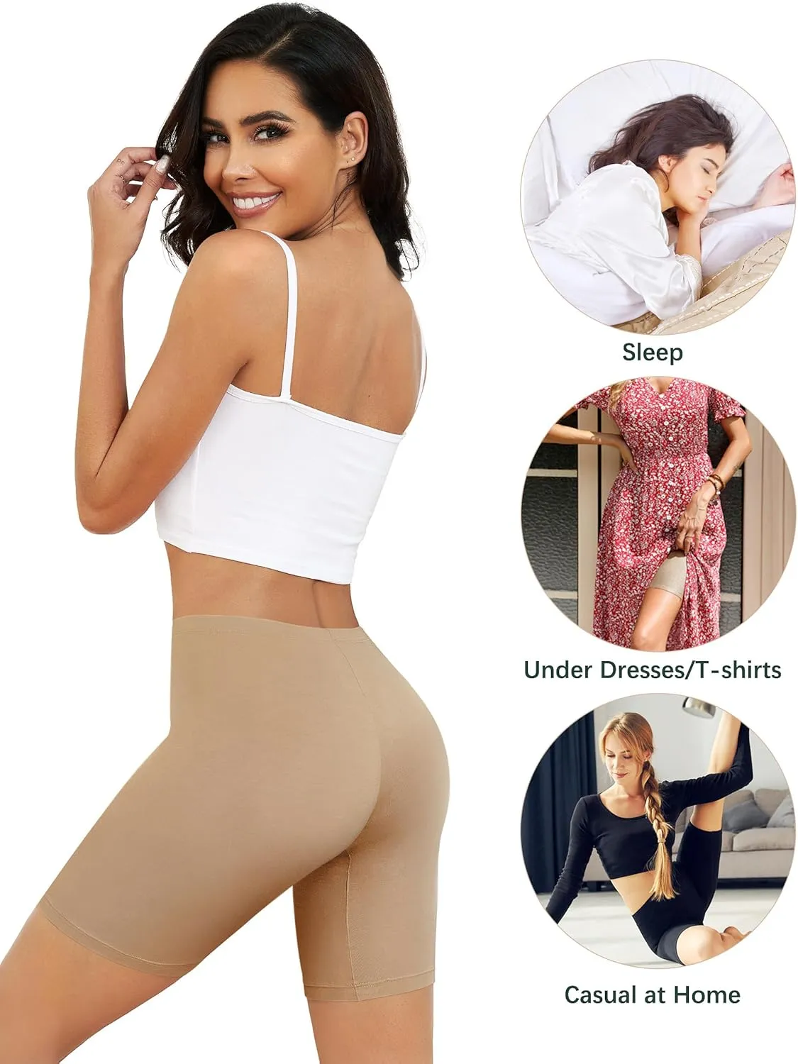 voenxe Women Cotton Boy Short Underwear,Shorts for Under Dress,Ladies Anti Chafe Boxer Briefs,High Waist Long Leg,4 Pack