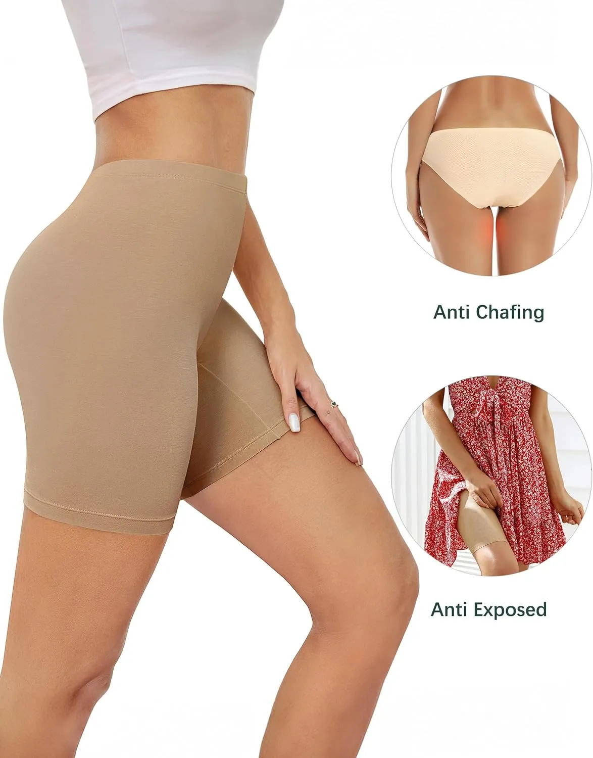 voenxe Women Cotton Boy Short Underwear,Shorts for Under Dress,Ladies Anti Chafe Boxer Briefs,High Waist Long Leg,4 Pack