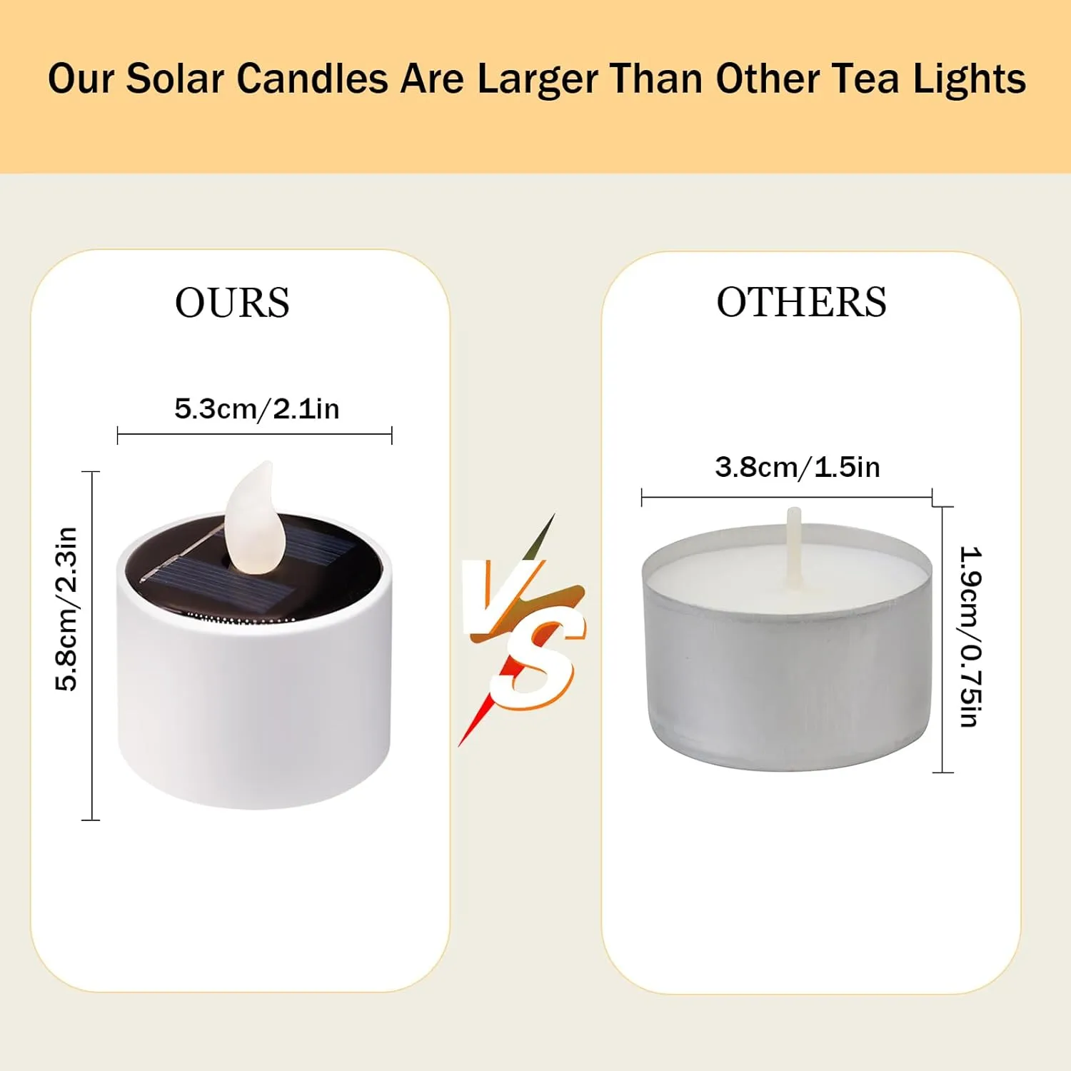 VOOKRY 8 Pcs Solar Candles Outdoor Waterproof - Solar Tea Lights Rechargeable Flickering Flameless Lamp Nightlights LED Candle Lights for Lanterns Bedroom Camping Party Home Decorations, 2.3''x2.1''