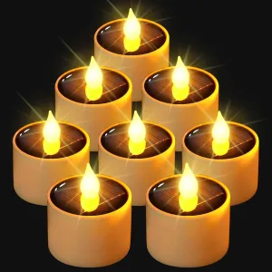 VOOKRY 8 Pcs Solar Candles Outdoor Waterproof - Solar Tea Lights Rechargeable Flickering Flameless Lamp Nightlights LED Candle Lights for Lanterns Bedroom Camping Party Home Decorations, 2.3''x2.1''