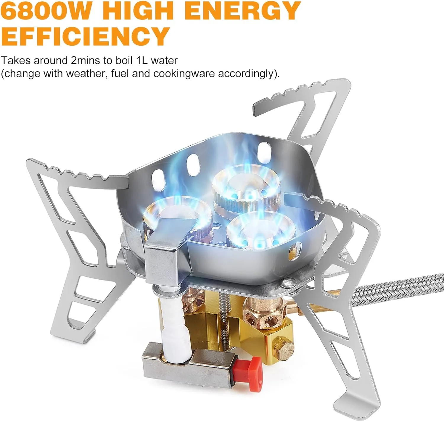 WADEO 6800W Windproof Camping Gas Stove, Small Camping Stove with Piezo Ignition, 1LB Propane Tank Adapter, Butane Adapter for Outdoor Cooking, Picnic, Camping and Hiking