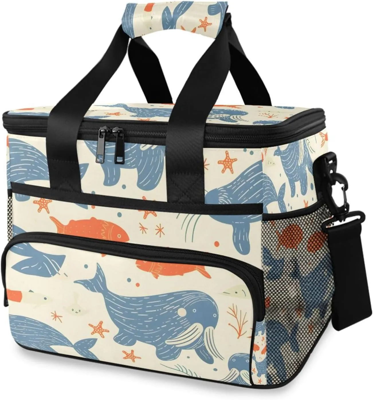Walrus Fish Sea Stars Cooler Bag Insulated Cooler Soft Sided Cooler 24 Can Portable Picnic Bag Large Leakproof Lunch Bag Box for Beach Grocery Camping Travel Car Men Women