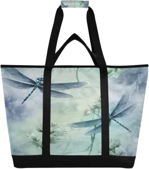Watercolor Dragonflies Reusable Insulated Lunchbox Cooler Bag, Leakproof Kitchen Grocery Bag Collapsible Portable Cooler Tote Bag for Picnic, Camping, Office, Travel