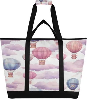 Watercolor Hot Air Balloon Reusable Insulated Lunchbox Cooler Bag, Leakproof Kitchen Grocery Bag Collapsible Portable Cooler Tote Bag for Picnic, Camping, Office, Travel