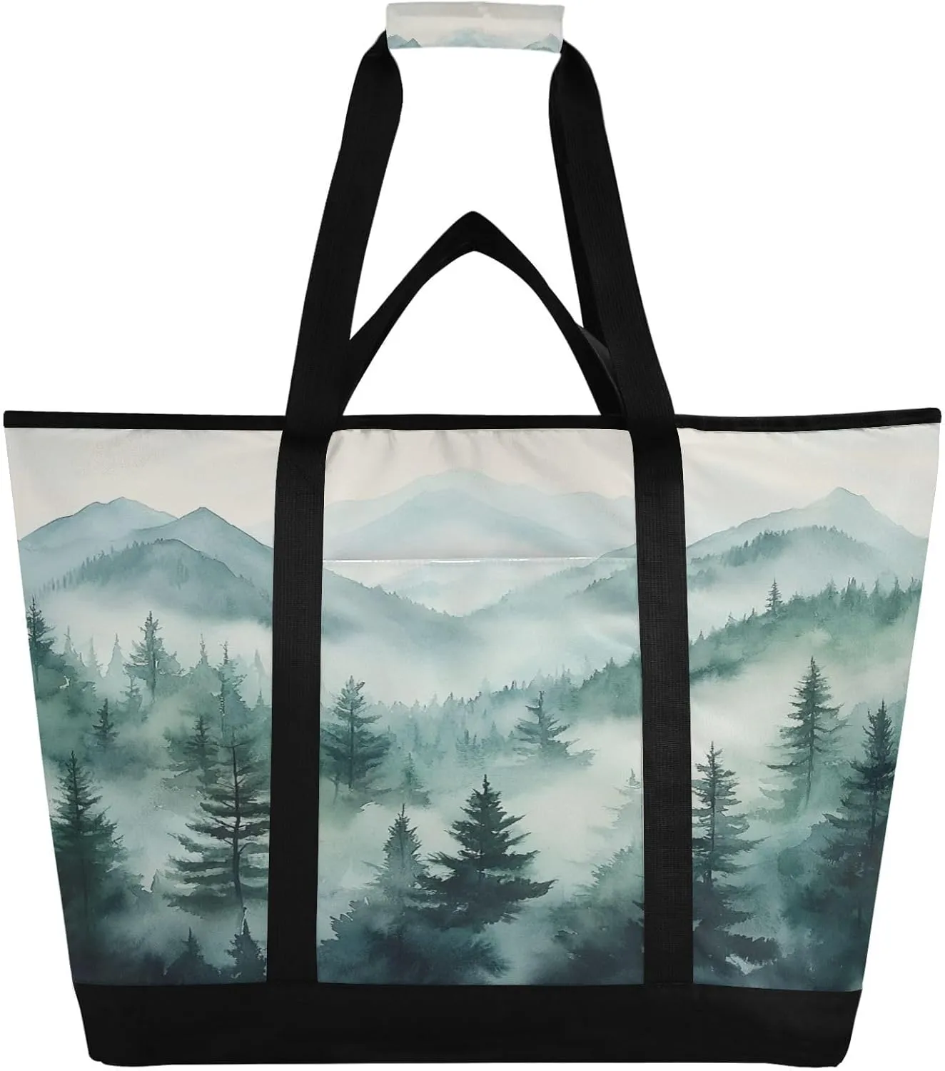 Watercolor Mountain Reusable Insulated Lunchbox Cooler Bag, Leakproof Kitchen Grocery Bag Collapsible Portable Cooler Tote Bag for Picnic, Camping, Office, Travel