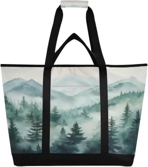 Watercolor Mountain Reusable Insulated Lunchbox Cooler Bag, Leakproof Kitchen Grocery Bag Collapsible Portable Cooler Tote Bag for Picnic, Camping, Office, Travel