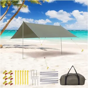 Waterproof Beach Tent Sun Shelter with Aluminum Poles, Large Shading Area, Portable, Abundant Accessories, Easy to Install