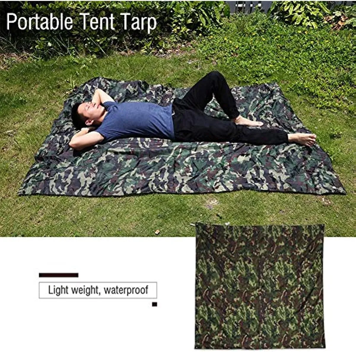 Waterproof Camping Shelter Tent Tarp,Camouflage Outdoor Portable Lightweight Rainproof Mat RainTent (2.3x2.1m,Green)
