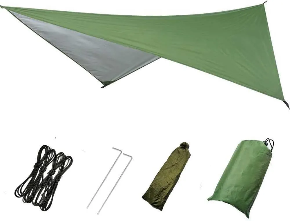 Waterproof Camping Shelter Tent Tarp,Camouflage Outdoor Portable Lightweight Rainproof Mat RainTent (2.3x2.1m,Green)