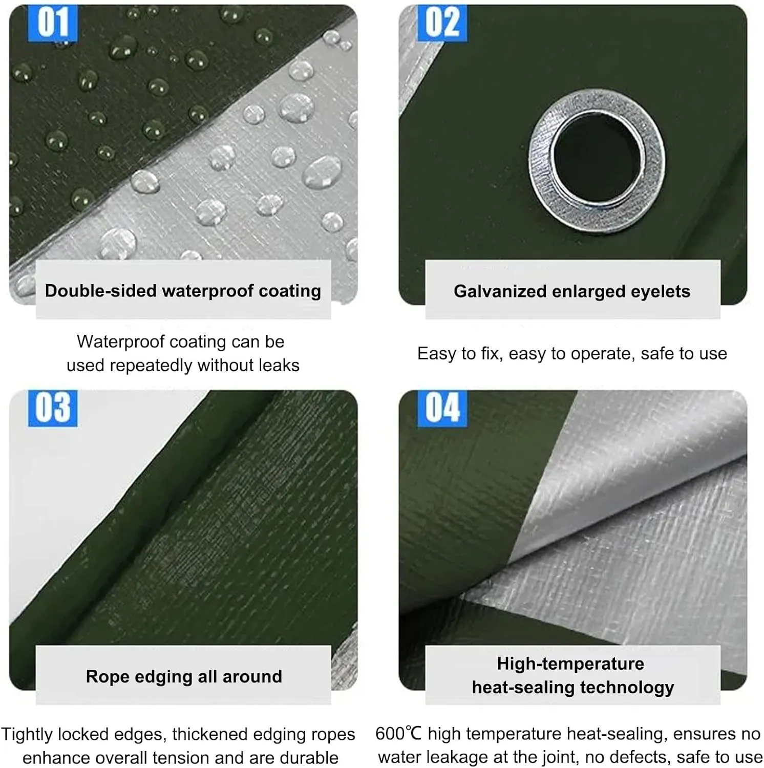 Waterproof Camping Tarp, Plastic Tarps Heavy Duty Waterproof, 9 Mil Thick Multi-Purpose Outdoor Tarp, Customizable, for Covering Items or Placement Under a Camping Tent
