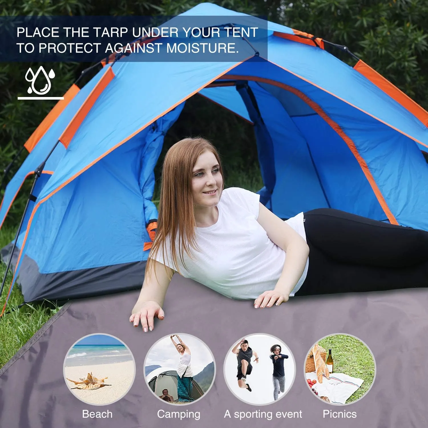 Waterproof Camping Tarp Tent Footprint 36"x83" Lightweight, Portable with Drawstring Bag, 210D Oxford Fabric for Outdoor Hiking, Picnic, Survival Gear, and Beach Shelter