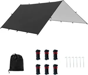 Waterproof Camping Tarp - Ultralightt Ground Sheet Mat | Heavy Duty Tarp Shelter |with 6 Ropes | 6 Stakes | Carrying Bag | Tent Floor Saver | Portable Hiking Accessories, for Activities Adventure