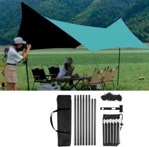 Waterproof Camping Tent Tarp Sun Shelter,Hammock Rain Fly Tarp,Portable Light Ripstop Rain & Wind Protection Tarp Cover for Camping Hammock & Tent Areas,with Accessories (Black,11.5 x 16.4ft) (
