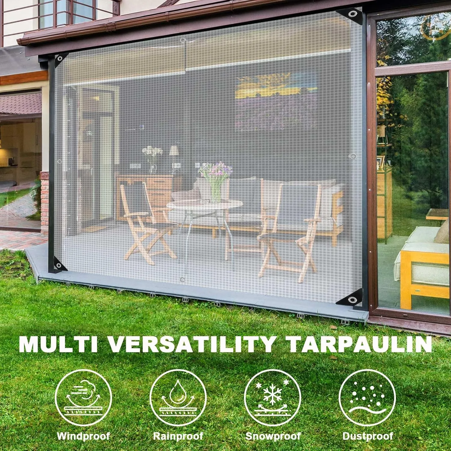 Waterproof Tarpaulin Clear Tarp: White Heavy Duty 9.2 x 19.0ft Dustproof Weather Proof PE Tarp with Cable Tie Multi-Purpose UV Resistant Thick Poly Cover for Pavilion, Chicken, Porch