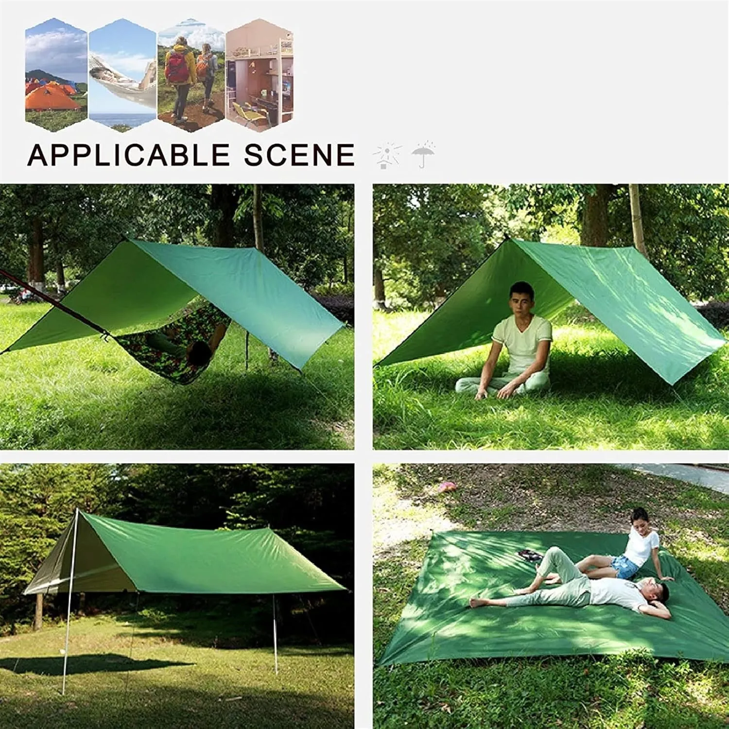 Watertight Rain Fly Tent Tarp Lightweight Portable Watertight Ripstop Easily Fold Sun Shelter Radiation Protection (Color : Camouflage, Size : A)