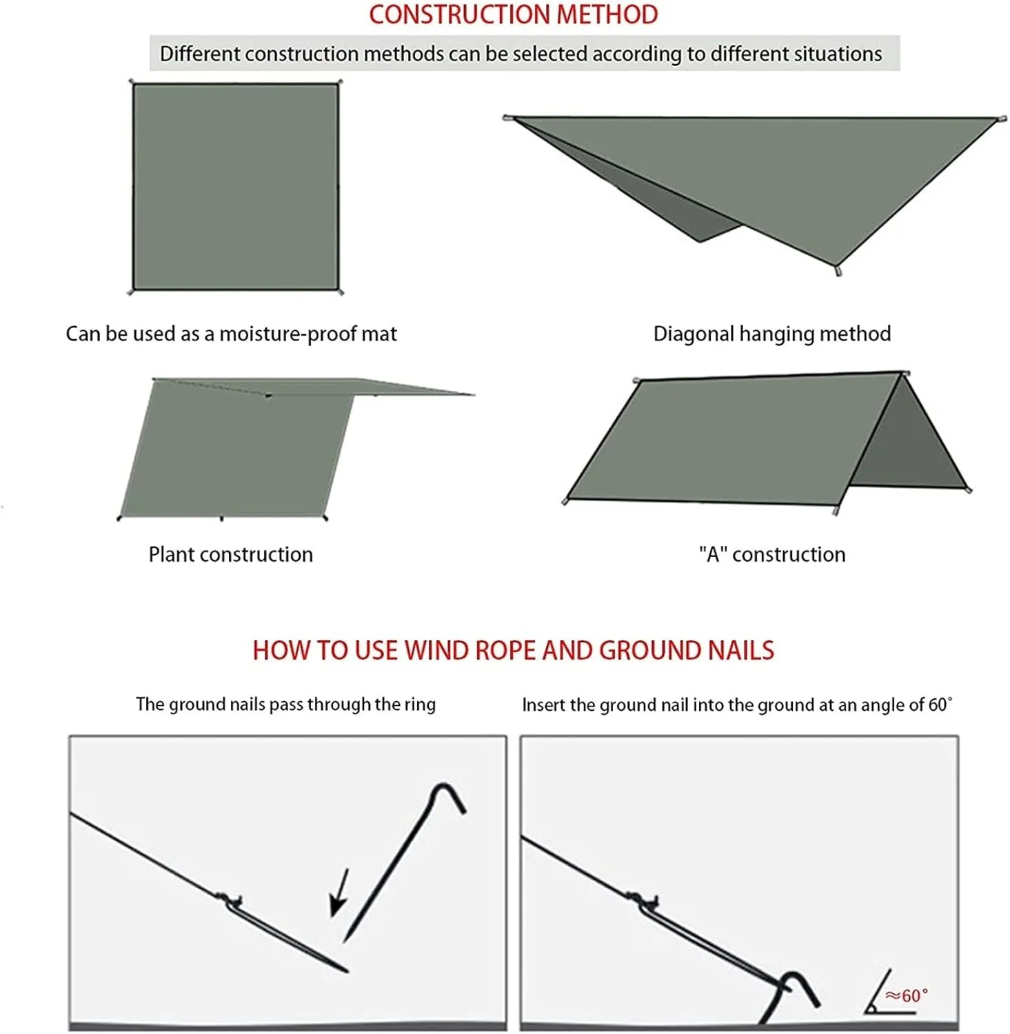 Watertight Rain Fly Tent Tarp Lightweight Portable Watertight Ripstop Easily Fold Sun Shelter Radiation Protection (Color : Camouflage, Size : A)