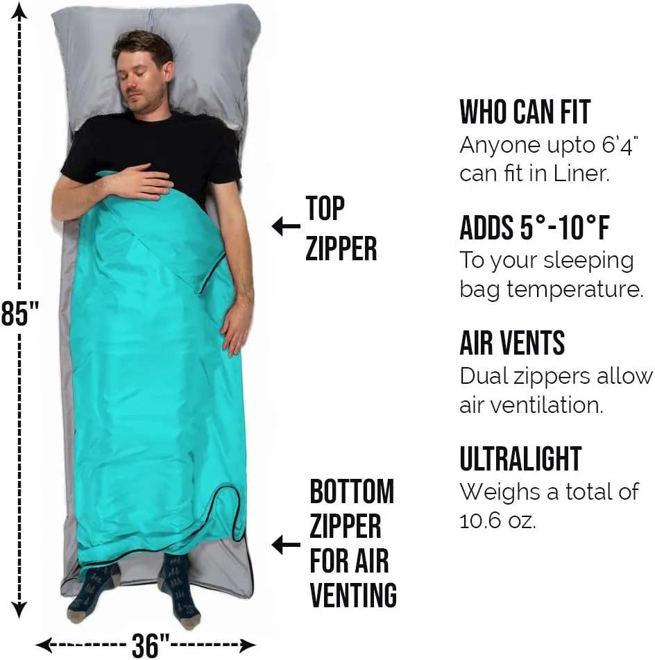 WELL TRAVELED Sleeping Bag Liner, Lightweight Adult Sleeping Sheet for Hiking, Backpacking and Camping, Easily Removable and Washable, Silky Smooth Fabric, Simple to Stuff Sack