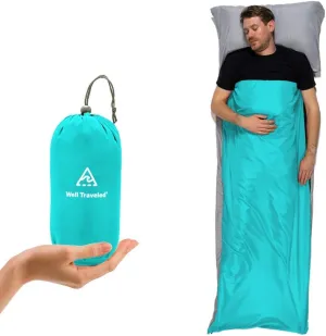 WELL TRAVELED Sleeping Bag Liner, Lightweight Adult Sleeping Sheet for Hiking, Backpacking and Camping, Easily Removable and Washable, Silky Smooth Fabric, Simple to Stuff Sack