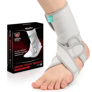 Welnove Drop Foot Brace with Arch Support, AFO Ankle Brace for Walking, Relieves Instability of Lower Limbs by Foot Drop, MS, TBI, Spinal Cord Injury, Cerebral Palsy (Right, Grey)