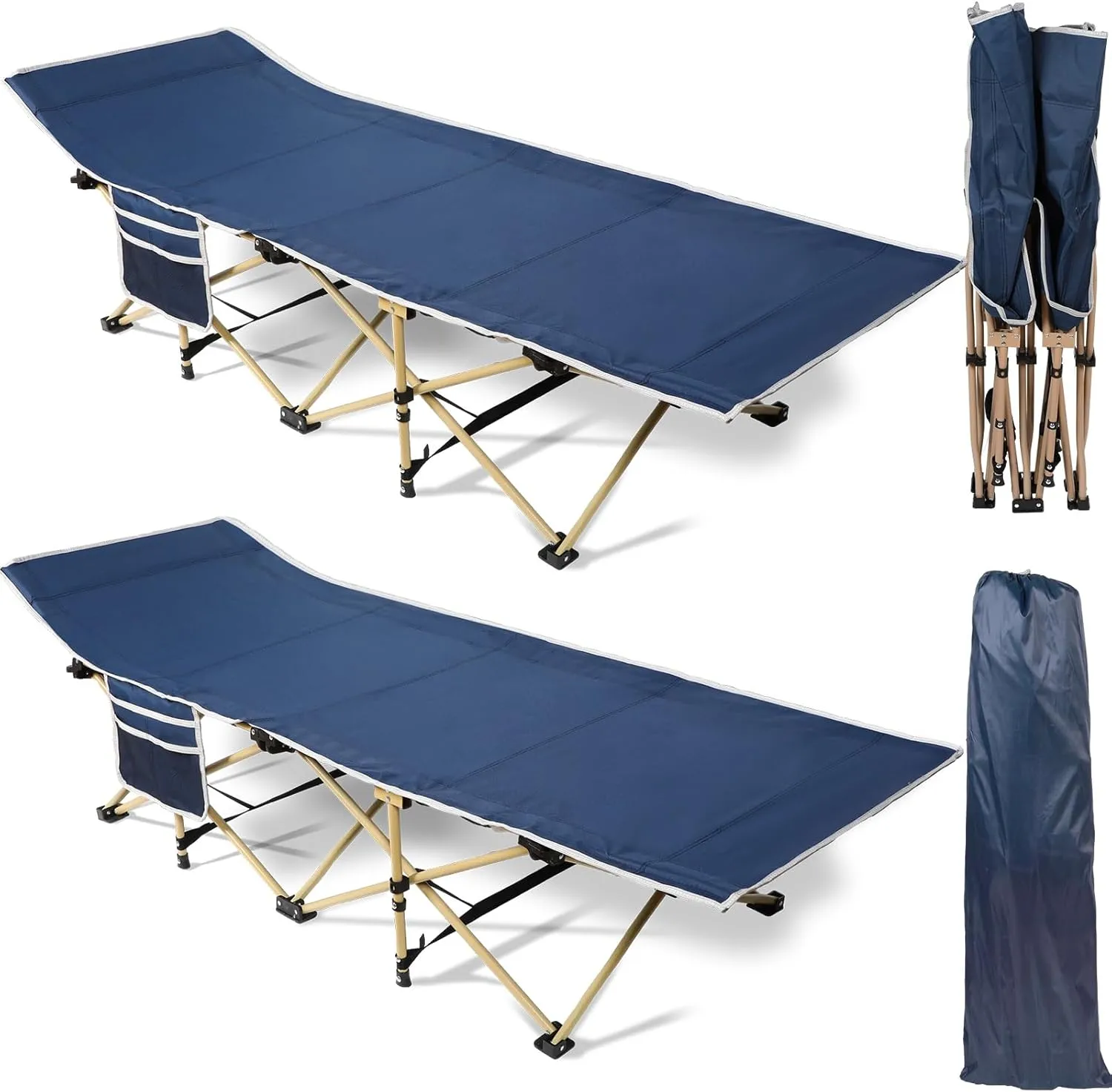 Wenqik 2 Pack 450lbs Max Load Camping Cot for Adults with Carry Bag Portable Folding Outdoor Sleeping Cot Heavy Duty Bed for Traveling Camp Military Office Nap Beach Home Lounging