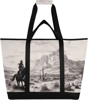 Western Desert Cowboy Reusable Insulated Lunchbox Cooler Bag, Leakproof Kitchen Grocery Bag Collapsible Portable Cooler Tote Bag for Picnic, Camping, Office, Travel