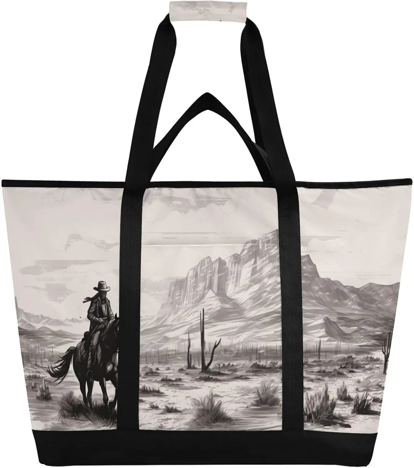 Western Desert Cowboy Reusable Insulated Lunchbox Cooler Bag, Leakproof Kitchen Grocery Bag Collapsible Portable Cooler Tote Bag for Picnic, Camping, Office, Travel