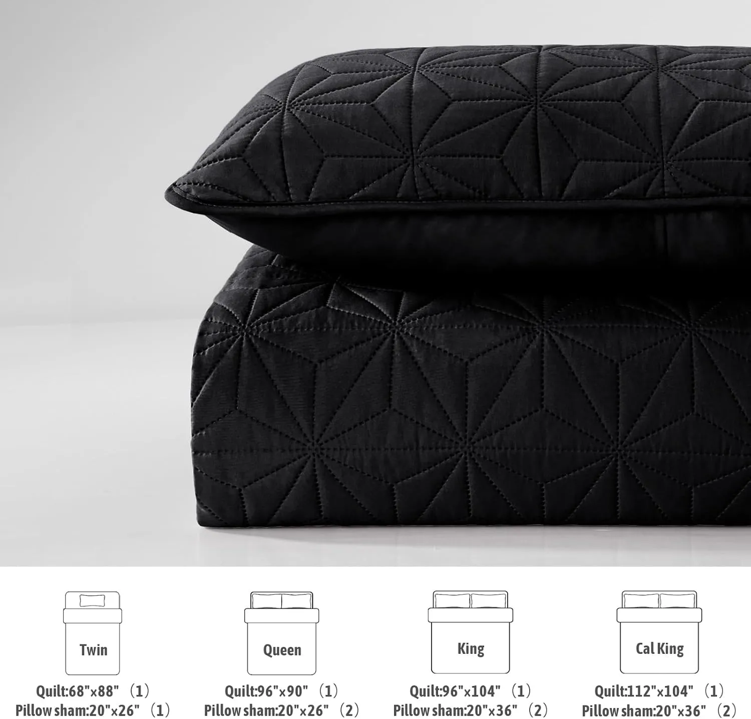 Whale Flotilla Queen Quilt Bedding Set, Soft Black Bedspreads Quilts Queen Size for All Seasons, 3 Pieces Lightweight Geometric Star Pattern Coverlet