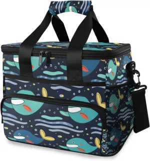 Whale Ocean Blue Sea Cooler Bag Insulated Cooler Soft Sided Cooler 24 Can Portable Picnic Bag Large Leakproof Lunch Bag Box for Beach Grocery Camping Travel Car Men Women