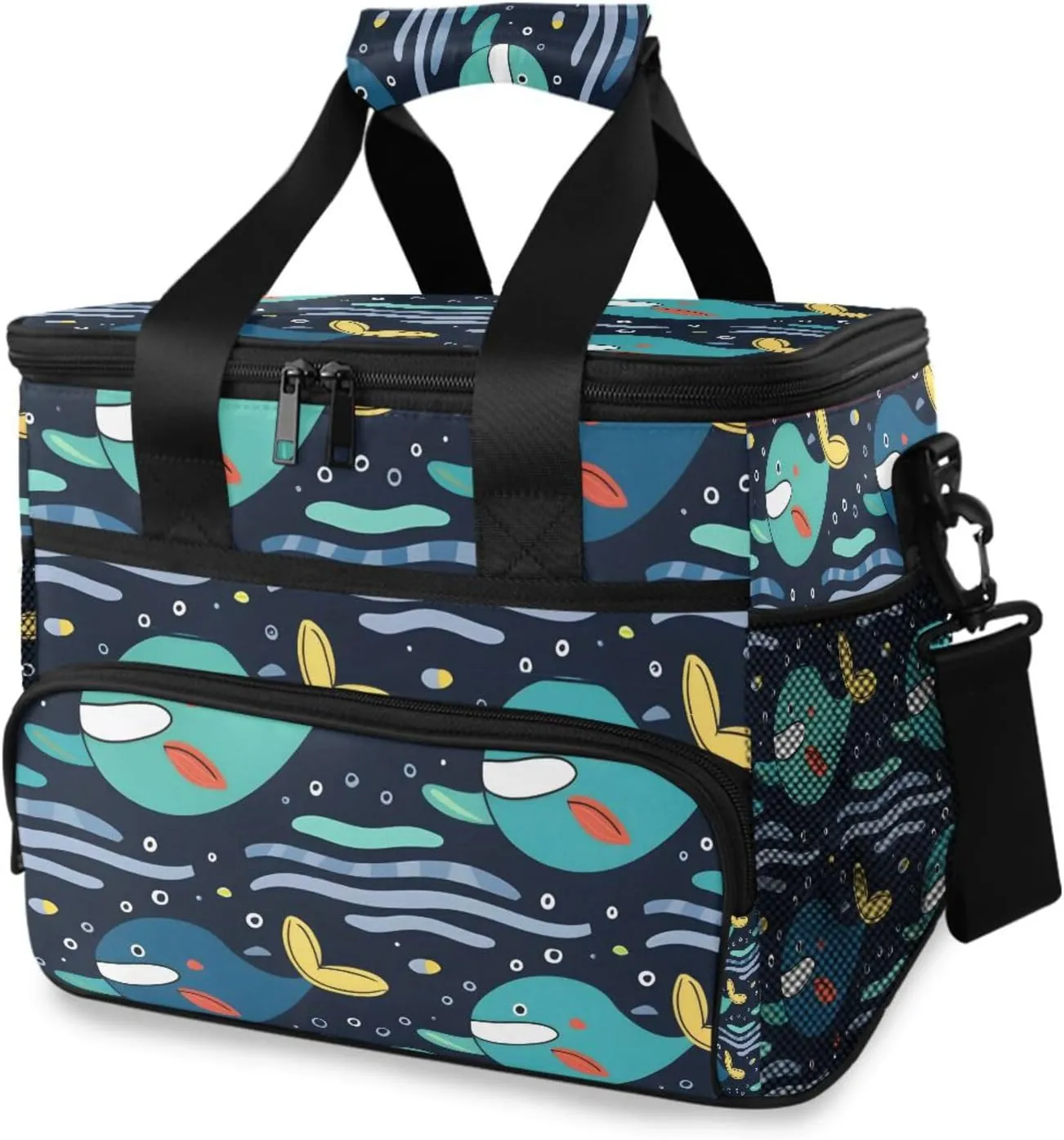 Whale Ocean Blue Sea Cooler Bag Insulated Cooler Soft Sided Cooler 24 Can Portable Picnic Bag Large Leakproof Lunch Bag Box for Beach Grocery Camping Travel Car Men Women