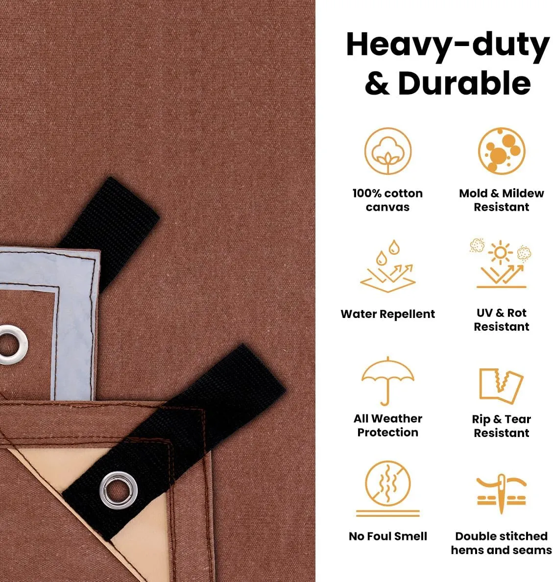 WHITEDUCK 10'x12' Canvas Tarp 18 oz/37 Mil Heavy Duty Waterproof UV Resistant, Rustproof Grommets, Industrial & Commercial Use Cloth Tarp (Finished Size: 9'6"x11'6", Olive)
