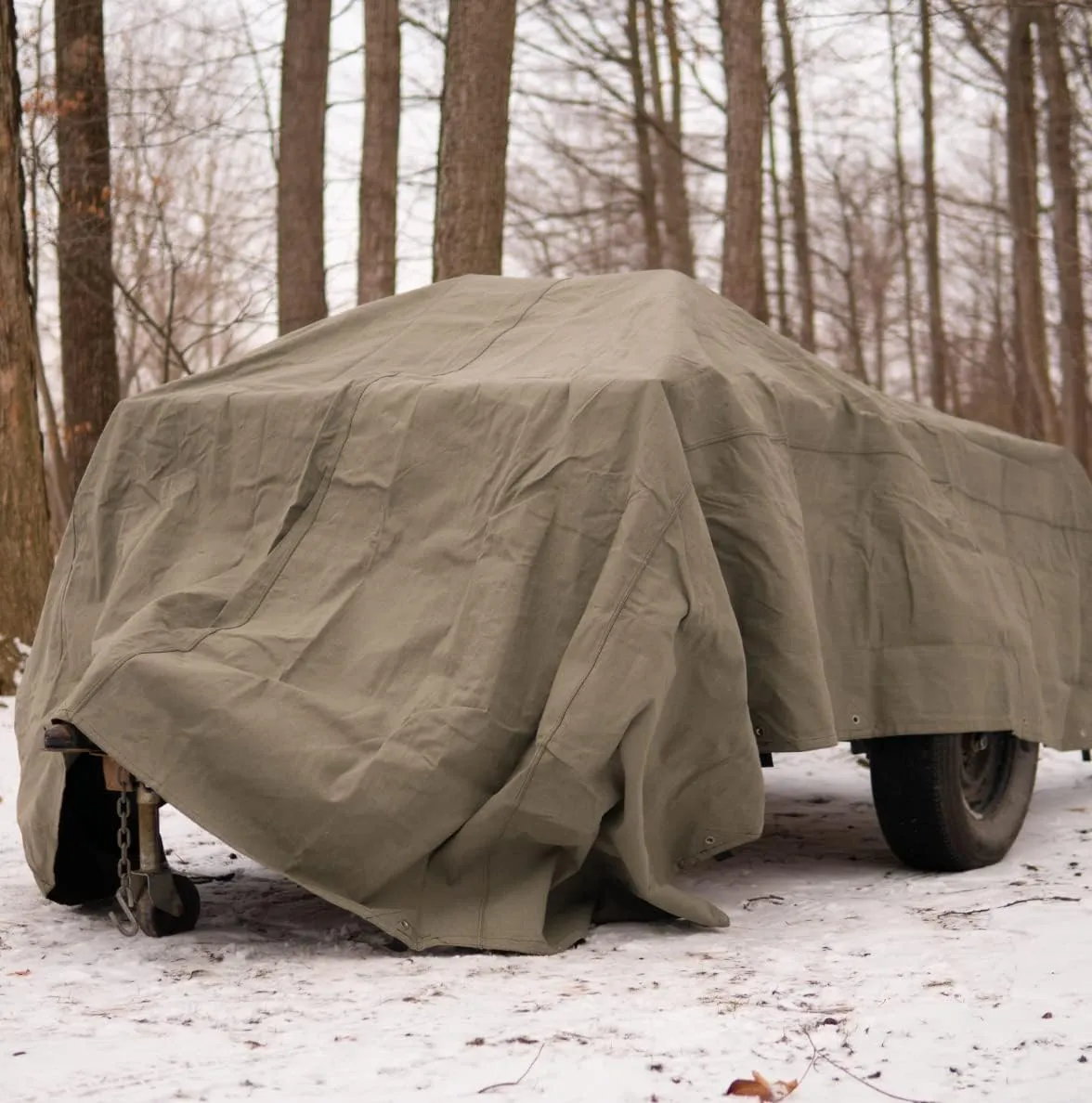 WHITEDUCK 10'x12' Canvas Tarp 18 oz/37 Mil Heavy Duty Waterproof UV Resistant, Rustproof Grommets, Industrial & Commercial Use Cloth Tarp (Finished Size: 9'6"x11'6", Olive)