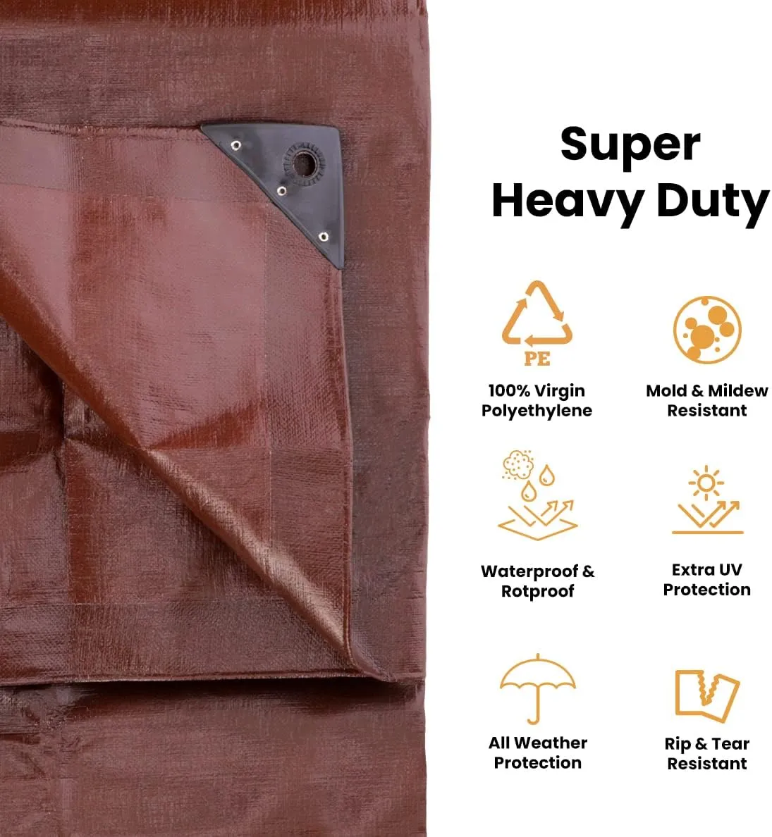 WHITEDUCK 12' x 16' Super Heavy Duty Poly Tarp Thick 16 Mil, Waterproof 100% UV Resistant Rip/Tear Proof Tarp w/Rustproof Grommets & Reinforced Edges (Finished Size: 11'6"x15'6")