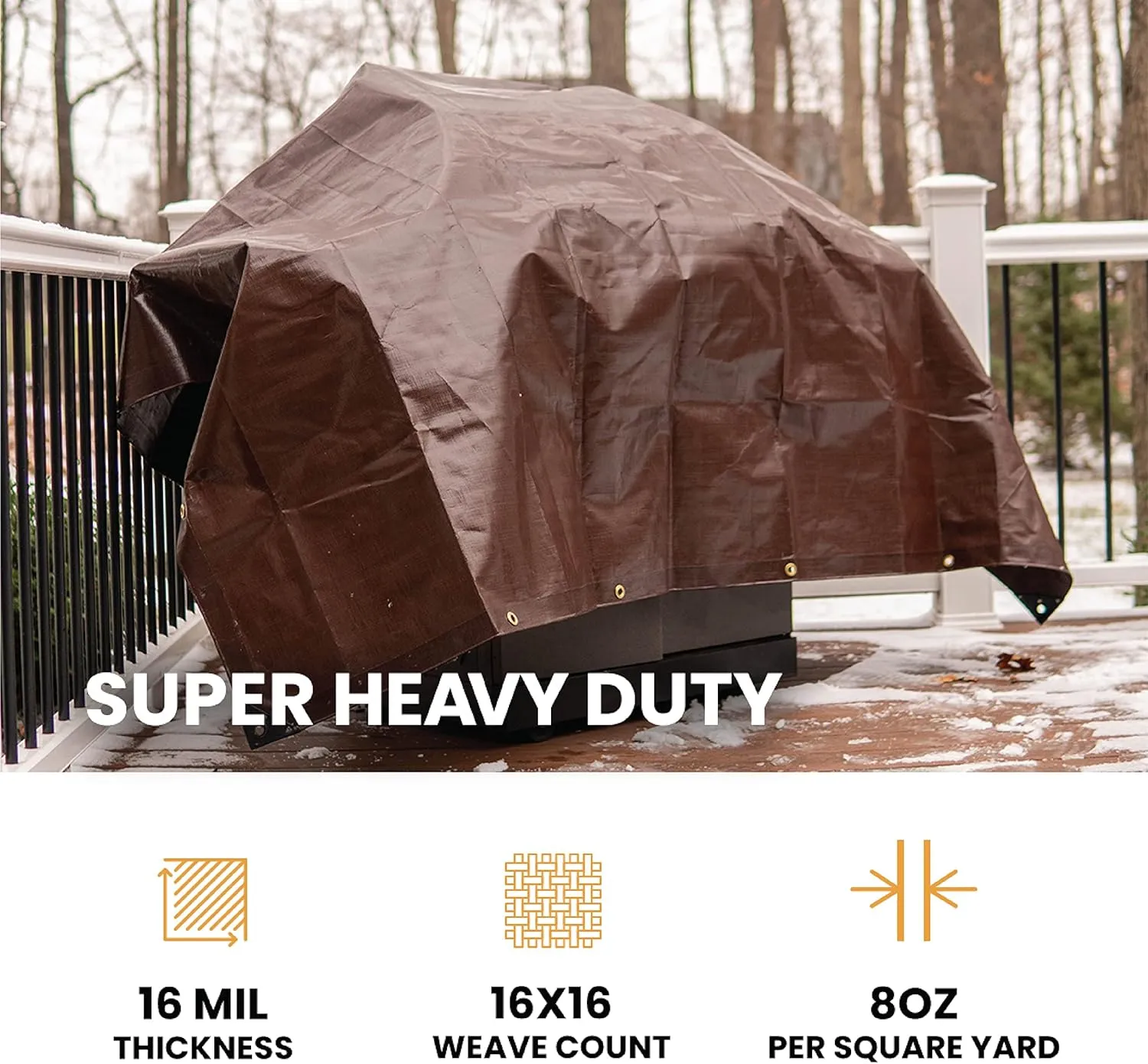 WHITEDUCK 12' x 16' Super Heavy Duty Poly Tarp Thick 16 Mil, Waterproof 100% UV Resistant Rip/Tear Proof Tarp w/Rustproof Grommets & Reinforced Edges (Finished Size: 11'6"x15'6")