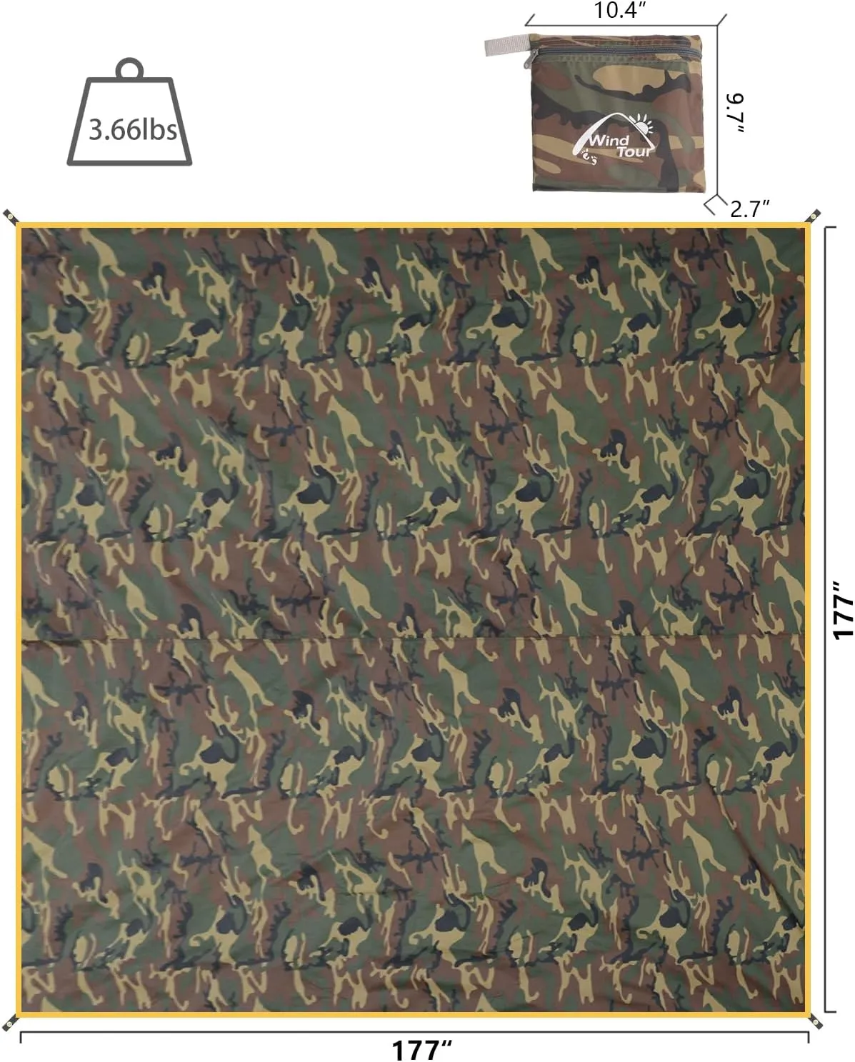 Wind Tour Portable Multifunctional Outdoor Camping Tarp Groundsheet Footprint Lightweight Floor and Ground Tarps for Camping Hiking with Carry Bag (Camouflage-177 x 177")