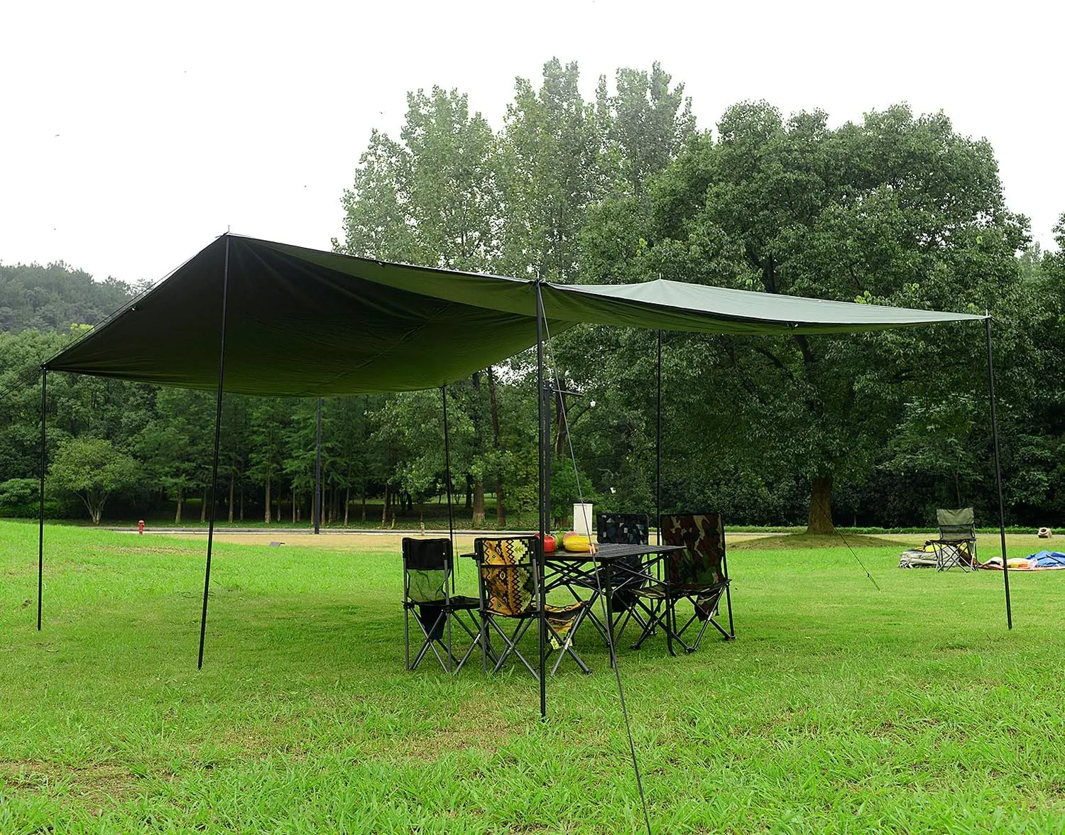 Wind Tour Portable Multifunctional Outdoor Camping Traveling Awning Backpacking Tarp Sunshade Lightweight UV Protection and PU 3000mm Waterproof Rain Fly Tarp Shelter (177×236 inches)
