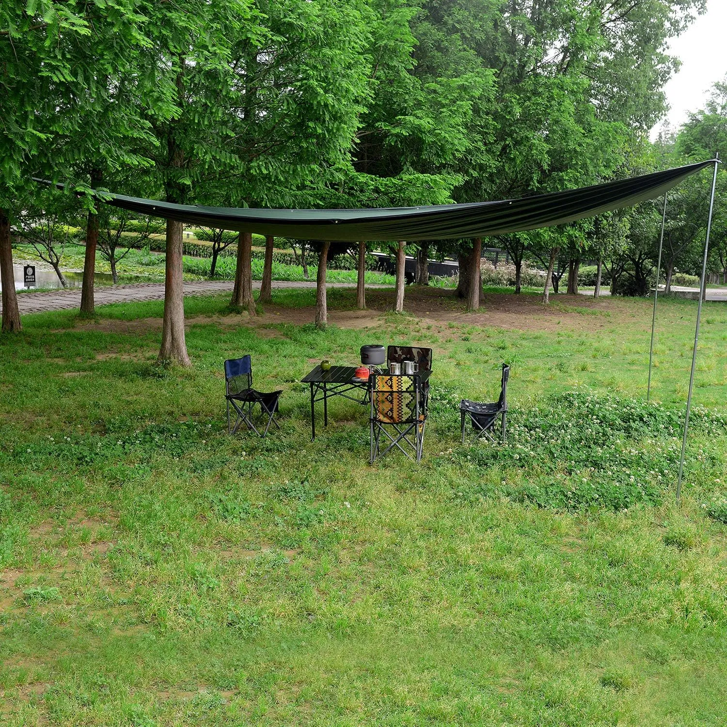 Wind Tour Portable Multifunctional Outdoor Camping Traveling Awning Backpacking Tarp Sunshade Lightweight UV Protection and PU 3000mm Waterproof Rain Fly Tarp Shelter (177×236 inches)
