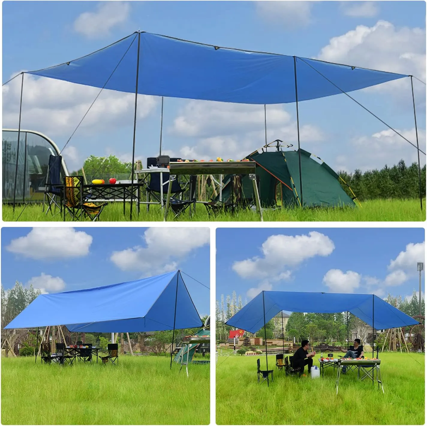 Wind Tour Portable Multifunctional Tent Footprint Traveling Awning Backpacking Rain Fly Tarp Waterproof Shelter Outdoor Camping Tarp Sun Shelter for Hiking, Beach (177236 in)