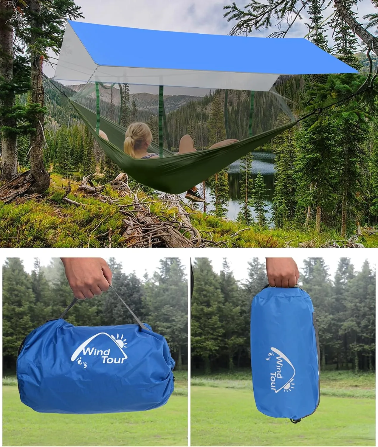Wind Tour Portable Multifunctional Tent Footprint Traveling Awning Backpacking Rain Fly Tarp Waterproof Shelter Outdoor Camping Tarp Sun Shelter for Hiking, Beach (177236 in)