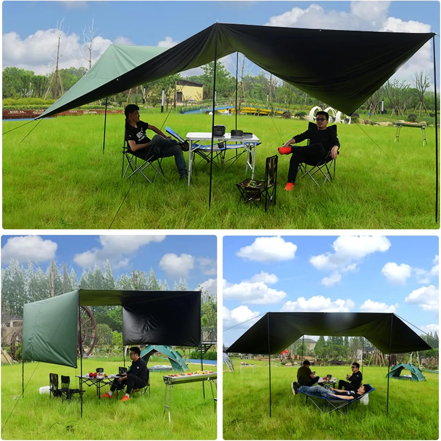 Wind Tour Portable Multifunctional Tent Footprint Traveling Awning Backpacking Tarp Rain Fly Tarp Tent Waterproof Shelter Outdoor Camping Tarp Sun Shelter for Hiking, Beach (Green-118×177 in), Blue