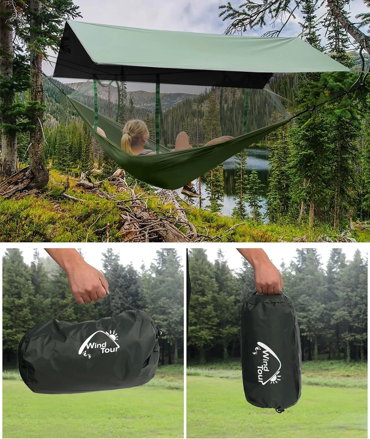Wind Tour Portable Multifunctional Tent Footprint Traveling Awning Backpacking Tarp Rain Fly Tarp Tent Waterproof Shelter Outdoor Camping Tarp Sun Shelter for Hiking, Beach (Green-118×177 in), Blue