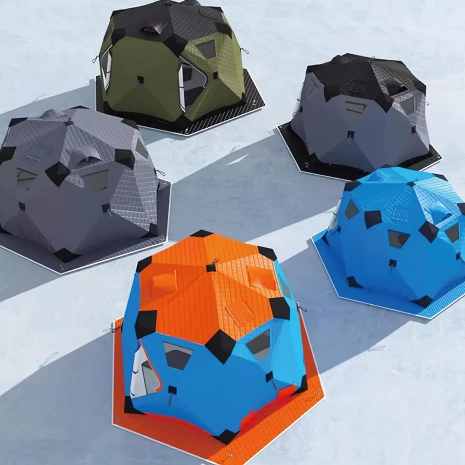 Winter Fishing Tent,Ice Fishing Shelter with Stove Jack and Floor, Portable Ice Fishing Tent 420D Insulated Layer Ice Shanty Hexagon Ice Huts(Gray)