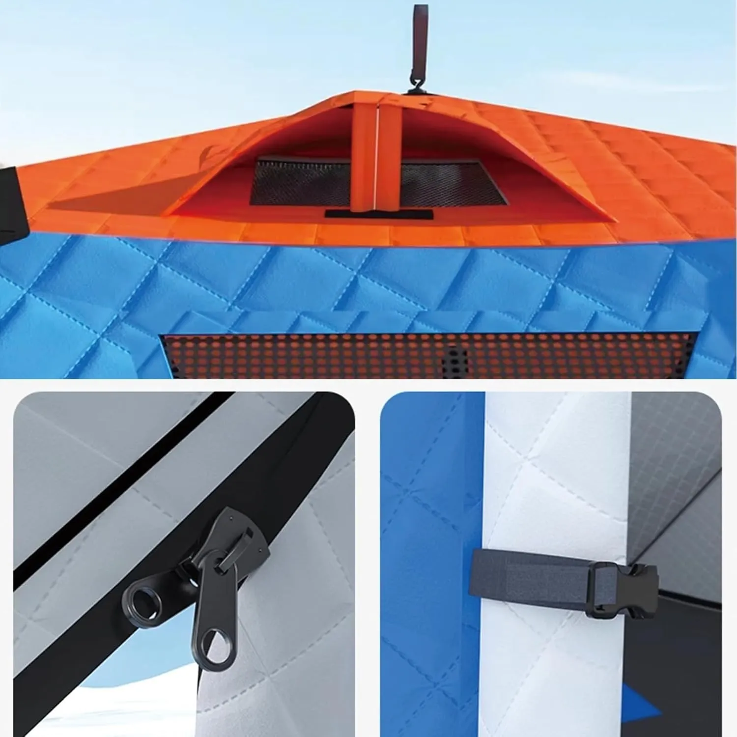 Winter Fishing Tent,Ice Fishing Shelter with Stove Jack and Floor, Portable Ice Fishing Tent 420D Insulated Layer Ice Shanty Hexagon Ice Huts(Gray)