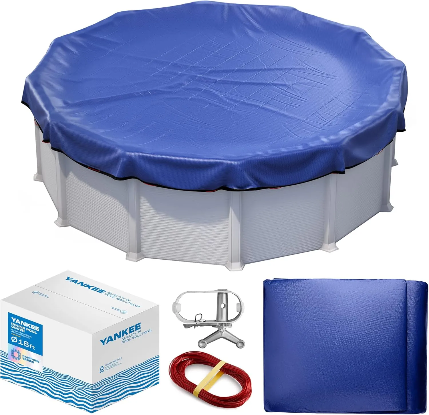 Winter Pool Cover 18 ft Round for Above Ground | Extra Thick & Durable Above-Ground Pool Cover | Sapphire Series of Premium Cold- and UV-Resistant Pool Cover | by Yankee Pool Pillow
