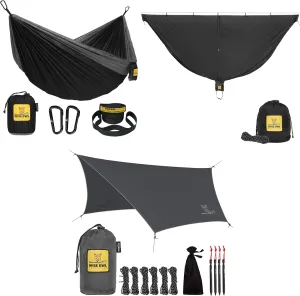 Wise Owl Outfitters Camping Hammock with Rain Fly Tarp and Bug Net - Single Hammock - Waterproof Camping Accessories & Backpacking Gear, Camping Gear Must Haves - Black