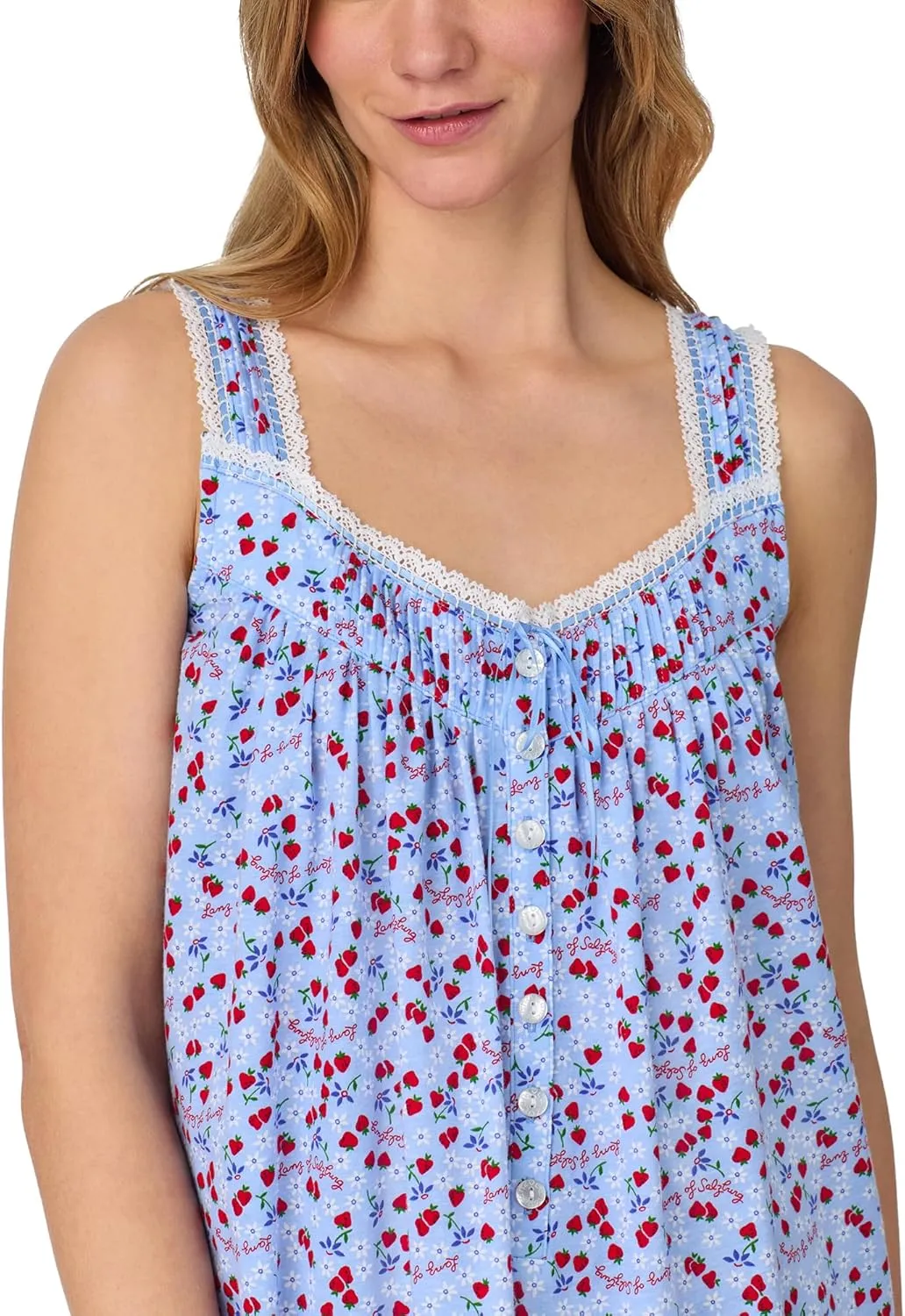 Women's 100% Cotton Cap Sleeve Long Nightgown, Jersey Knit, Ruffle Hem, Pintuck Neckline, Button-Front