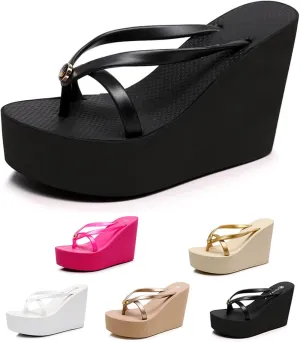 Women’s Platform Flip Flops Chunky Thong Heels Wedges Sandals Open Toe Beach Sandals Slip on Platform Shoes 4.33"