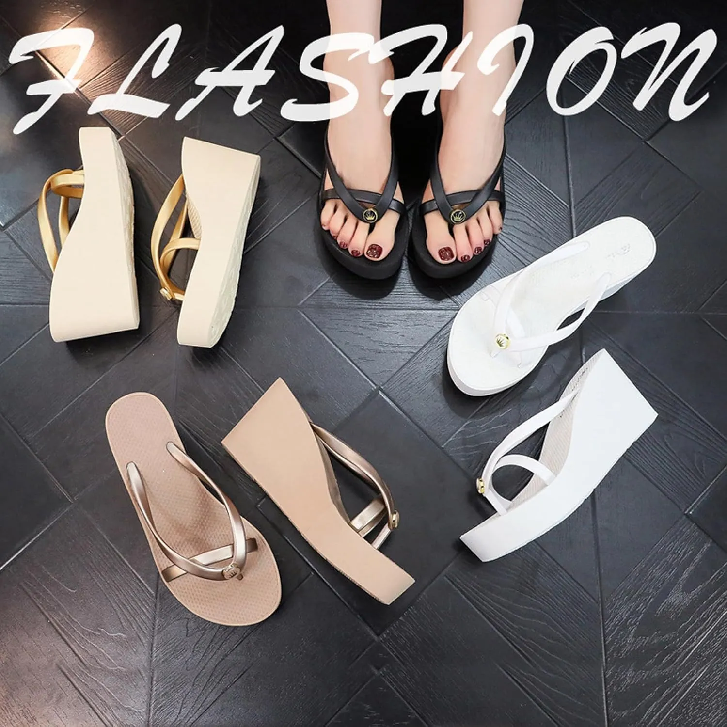 Women’s Platform Flip Flops Chunky Thong Heels Wedges Sandals Open Toe Beach Sandals Slip on Platform Shoes 4.33"